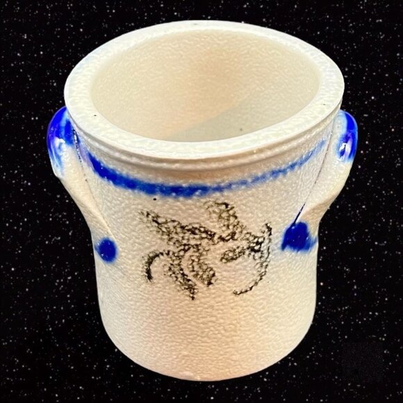 Vintage Salt Glaze Miniature Crock Vase Pottery German Gray Cobalt Blue 2.25”T - Picture 5 of 12